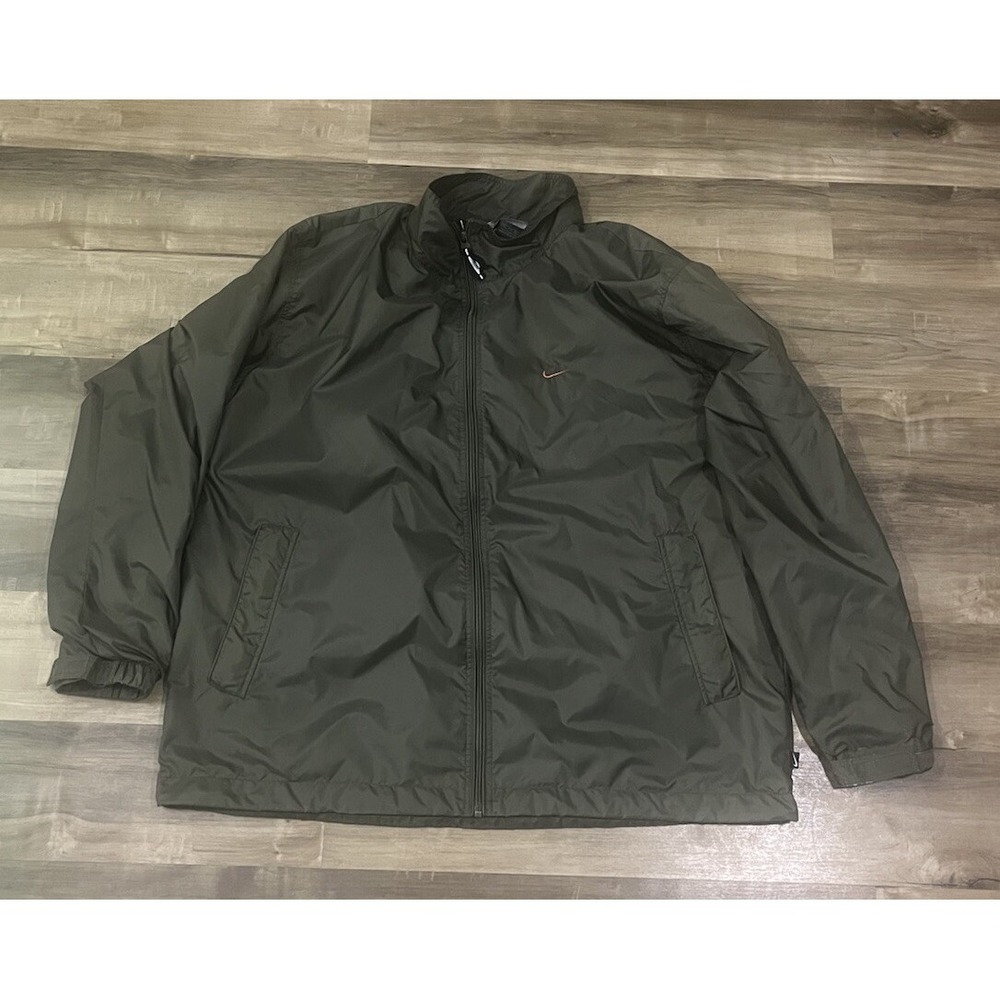 VTG Men's Nike Full Zip Windbreaker Jacket Green Orange Swoosh Mock Neck Sz XXL
